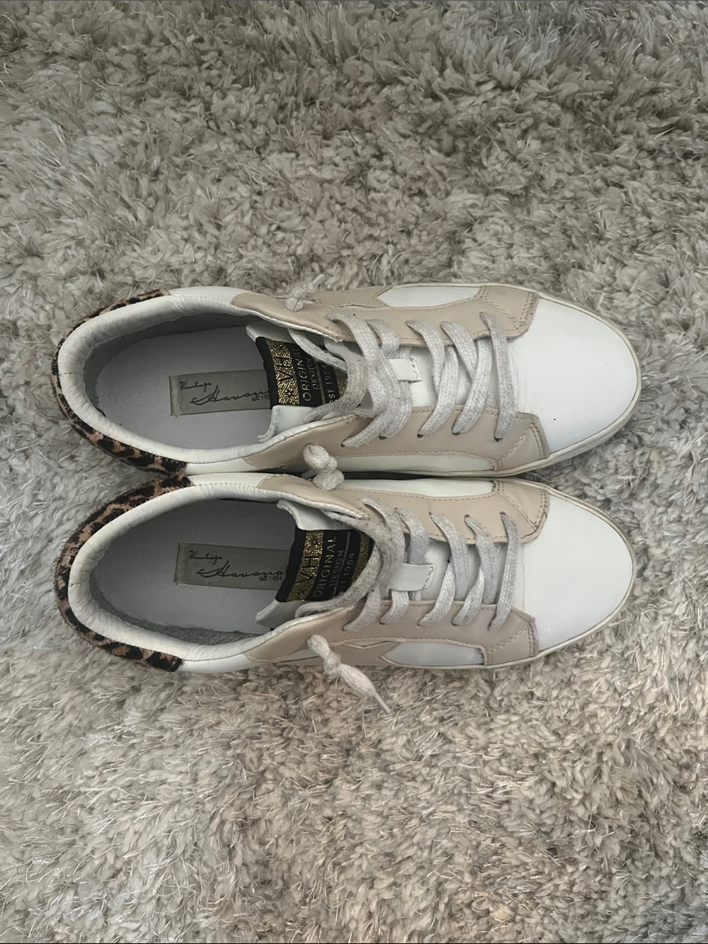 Vintage Havana White, Beige & Leopard Accent Sneakers